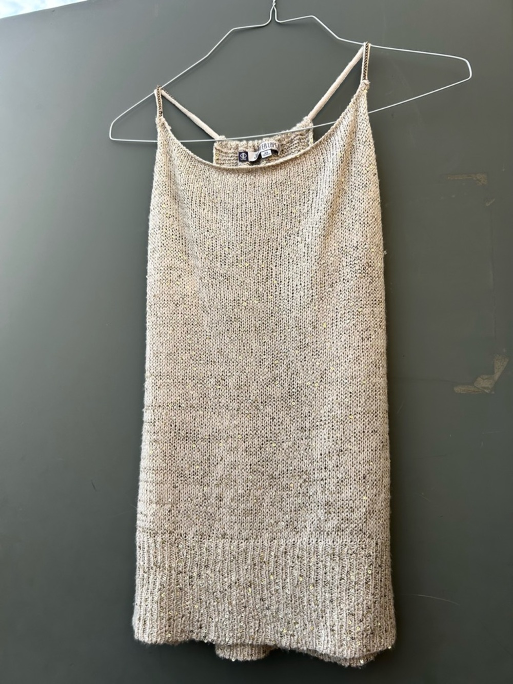 Jennifer Lopez Sequin-Accent Beige Knit Sweater